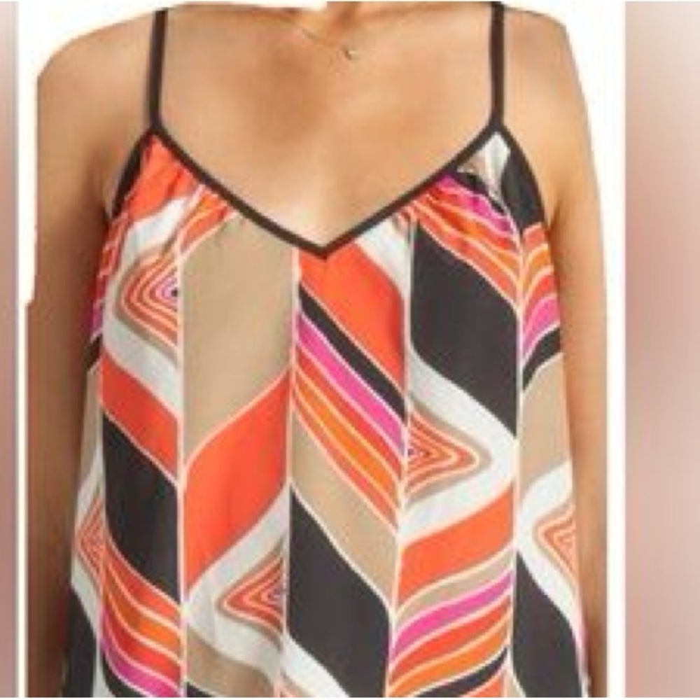 Trina Turk~M~Tank Top ModWave Silk Racerback Blouse Shirt ~Add Blazer - Picture 1 of 12